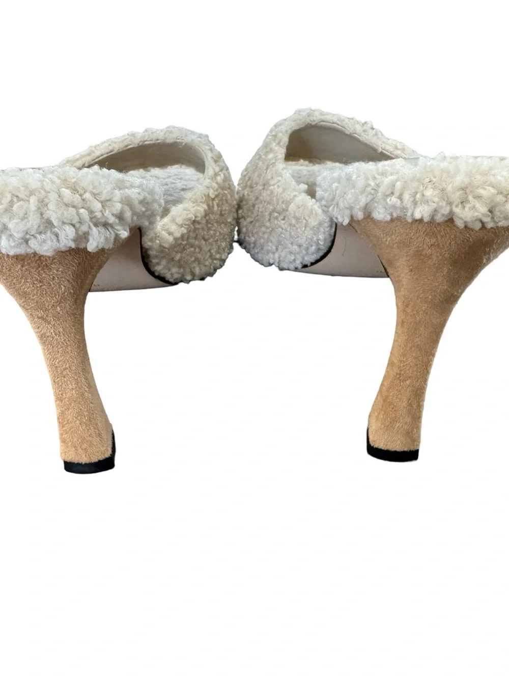 Good American Cream Sherpa Mule Heels Size 10